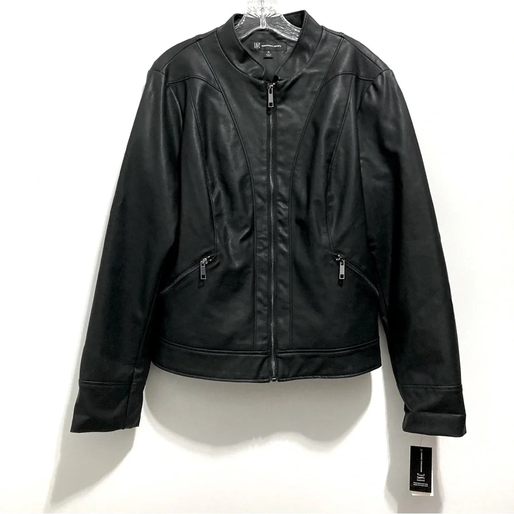 NWT INC International Concepts Women’s Black Fitted Leather Zip-up Jacket